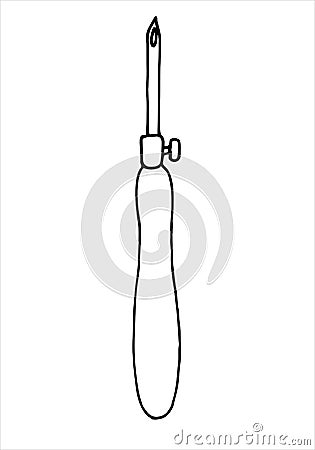 Simple line drawing. punch needle. carpet embroidery tool. hobby, handicraft, handicraft Cartoon Illustration